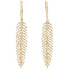 Articulated Diamond Drop Feather Earrings in 18 Karat Yellow Gold