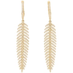 Articulated Diamond Drop Feather Earrings in 18 Karat Yellow Gold