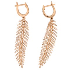 Articulated Diamond Drop Feather Earrings in 18 Karat Rose Gold