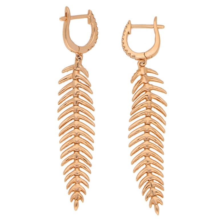 Articulated Diamond Drop Feather Earrings in 18 Karat Rose Gold For ...