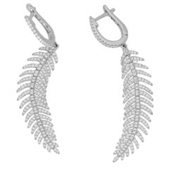 Articulated Diamond Drop Feather Earrings in 18 Karat White Gold