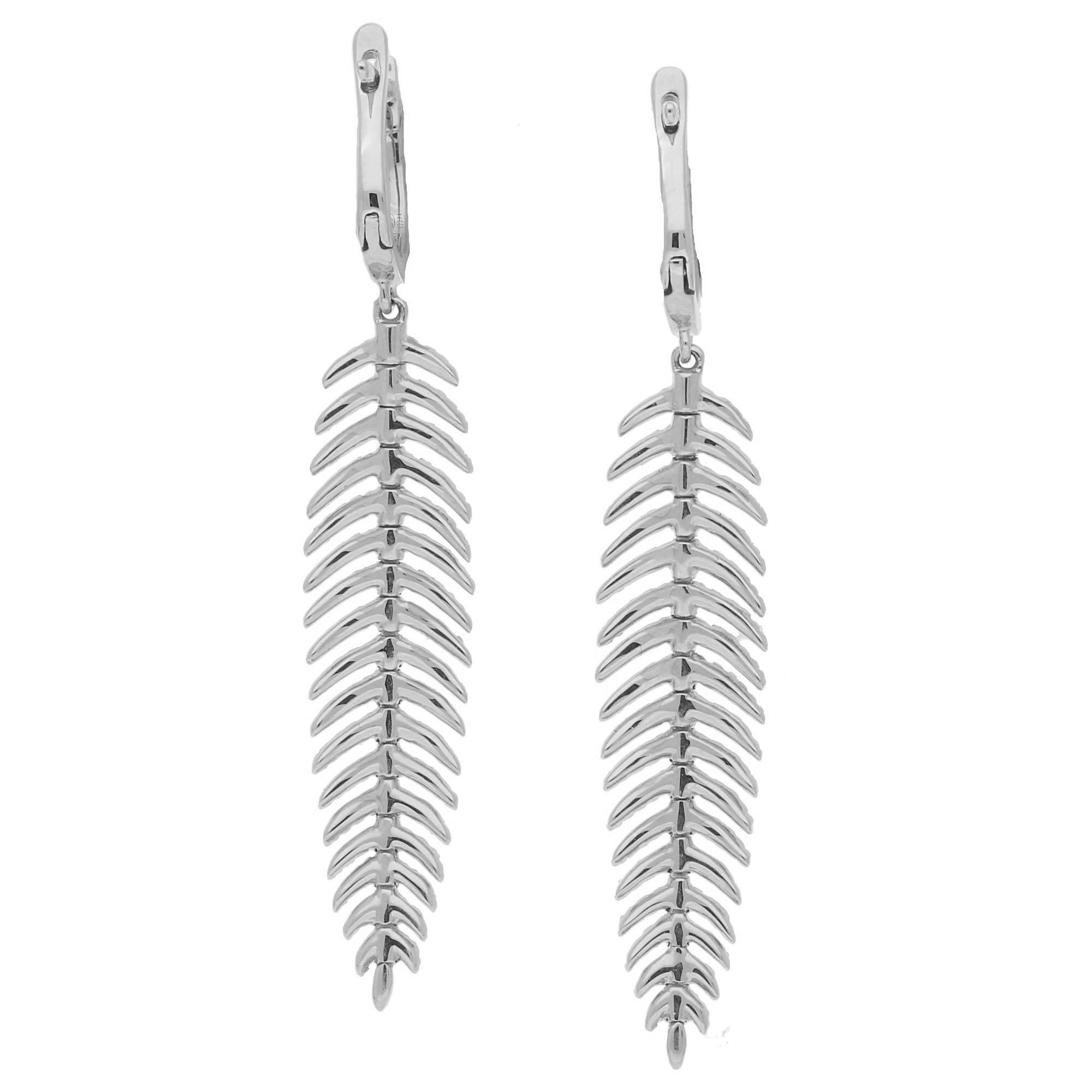 white gold feather earrings