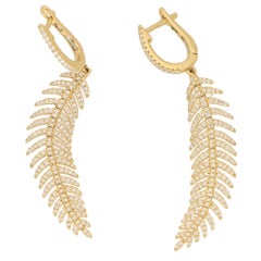 Articulated Diamond Drop Feather Earrings in 18 Karat Yellow Gold