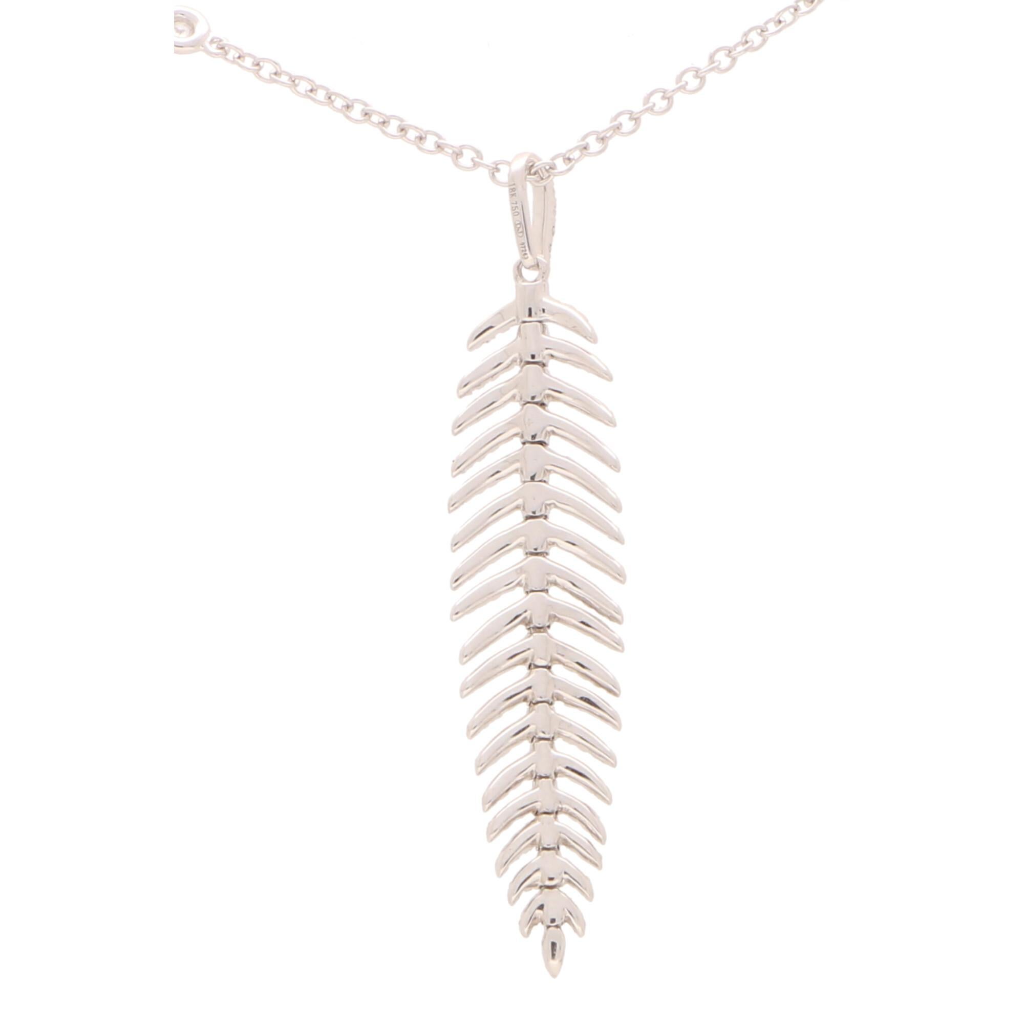 Modern Articulated Diamond Feather Necklace in 18 Karat White Gold