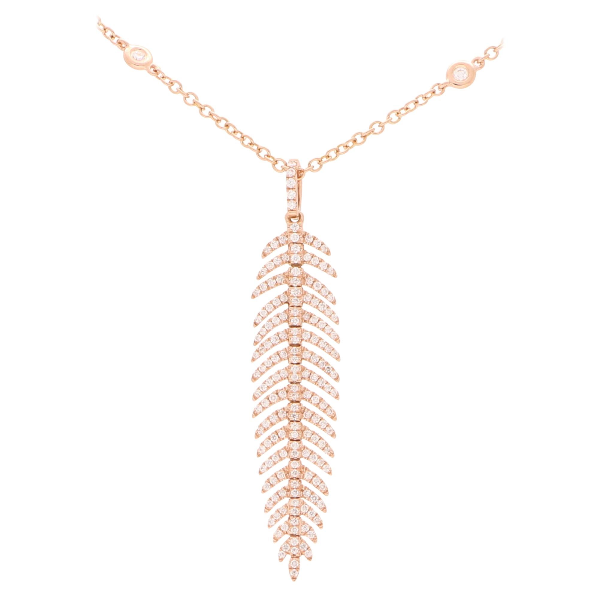 Articulated Diamond Feather Necklace Set in 18 Karat Rose Gold