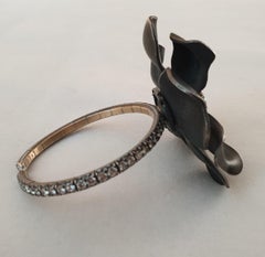 Articulated Gold and Silver Diamond Flower Bangle Bracelet