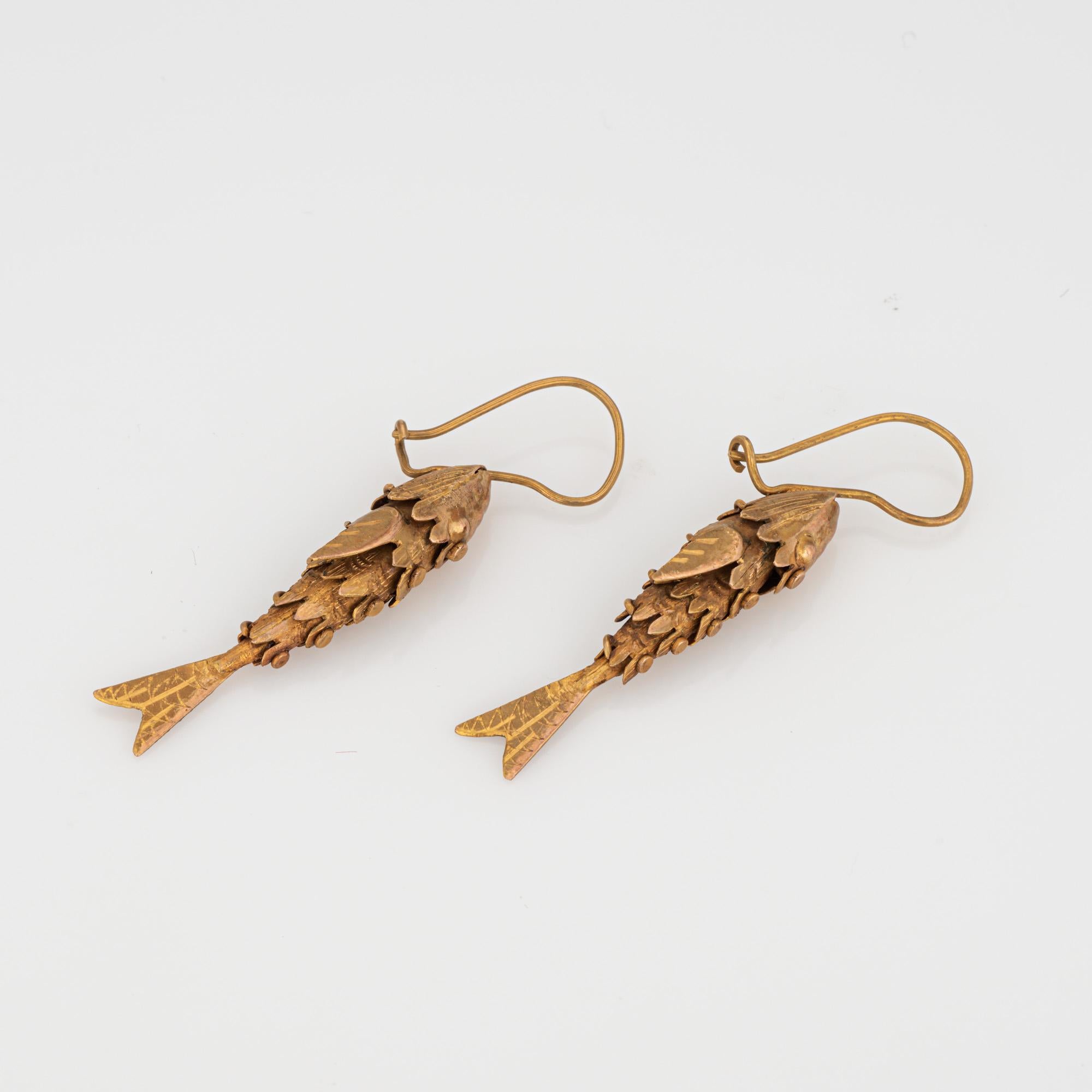 Modern Articulated Fish Earrings Vintage 14k Yellow Gold 1 Inch Drops Fine Jewelry