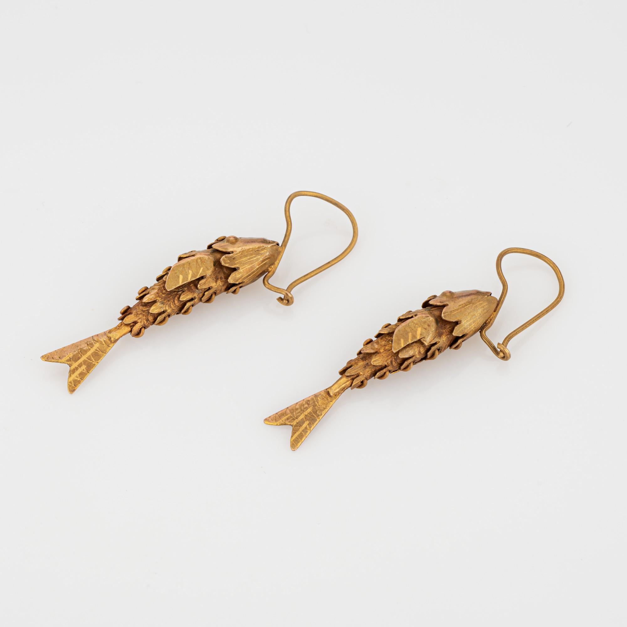 Articulated Fish Earrings Vintage 14k Yellow Gold 1 Inch Drops Fine Jewelry In Good Condition In Torrance, CA