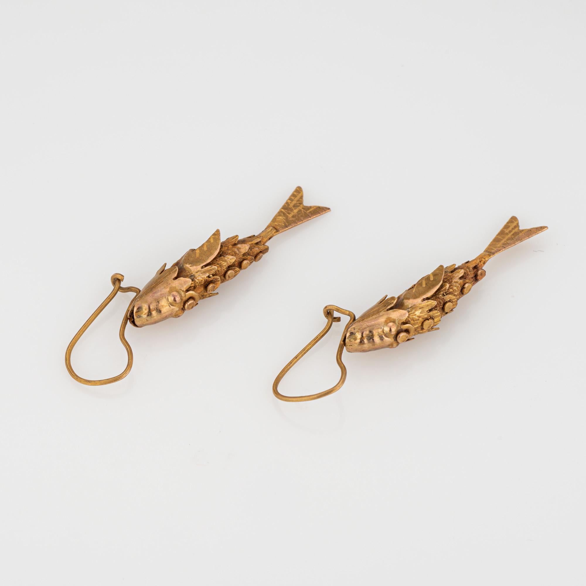 Women's Articulated Fish Earrings Vintage 14k Yellow Gold 1 Inch Drops Fine Jewelry