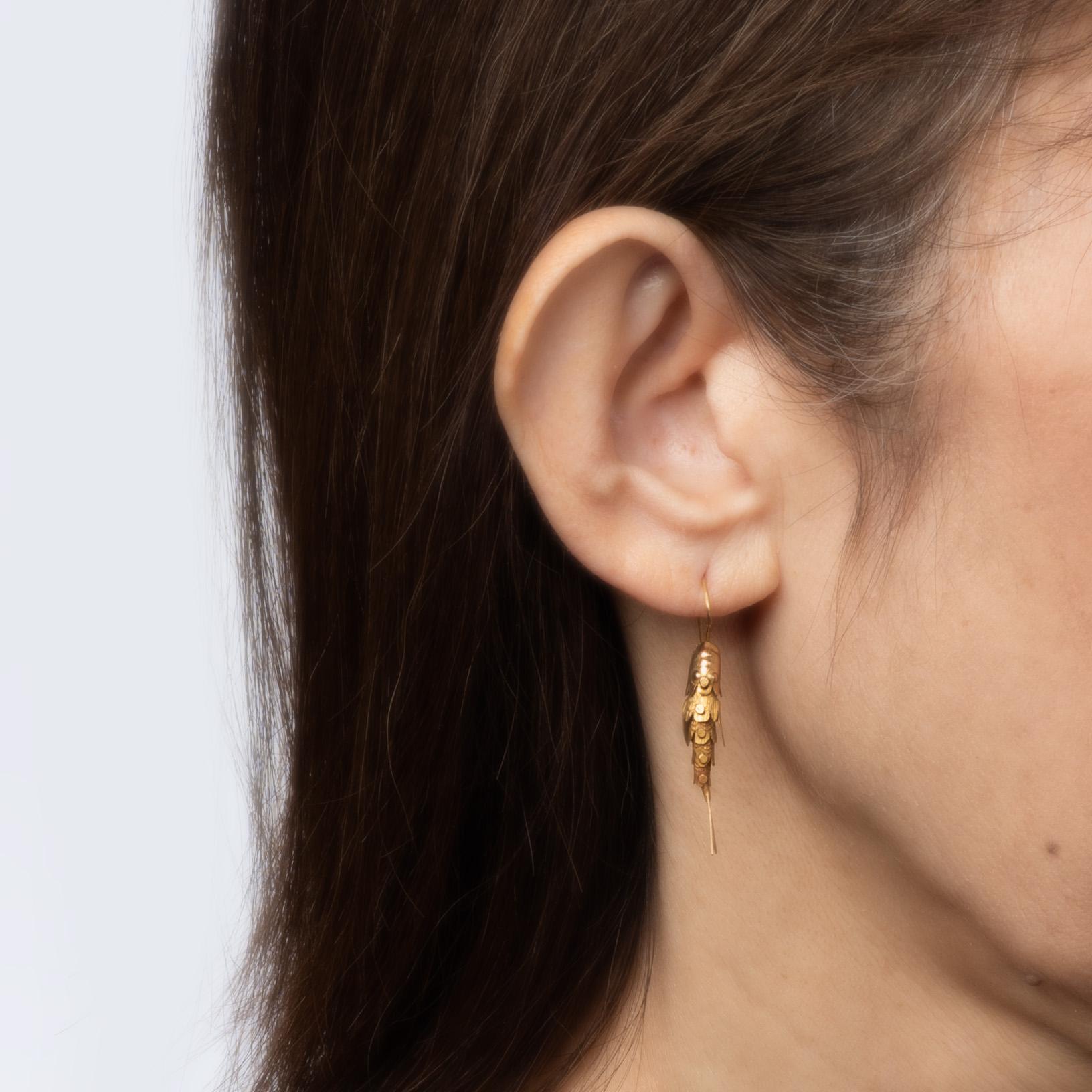 Articulated Fish Earrings Vintage 14k Yellow Gold 1 Inch Drops Fine Jewelry 1