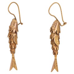 Articulated Fish Earrings Vintage 14k Yellow Gold 1 Inch Drops Fine Jewelry