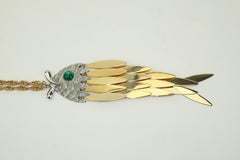 Collier à chaîne en corde avec pendentif poisson articulé, années 1960