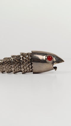 Articulated Fish-Shaped Vintage Bottle Opener, in chiseled Silver-Plated Metal