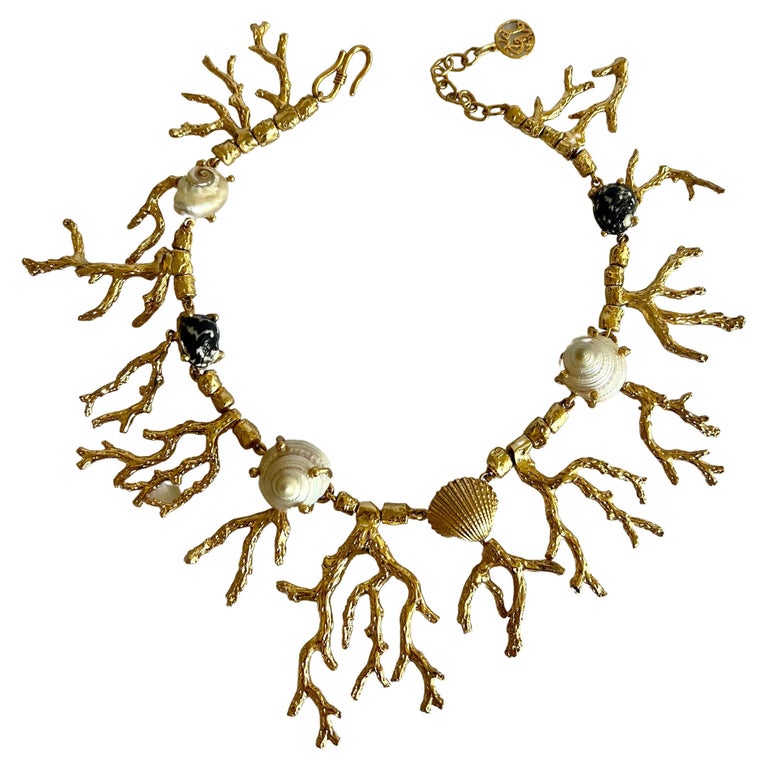 Articulated French Gilt Coral Seashell Necklace For Sale at 1stDibs