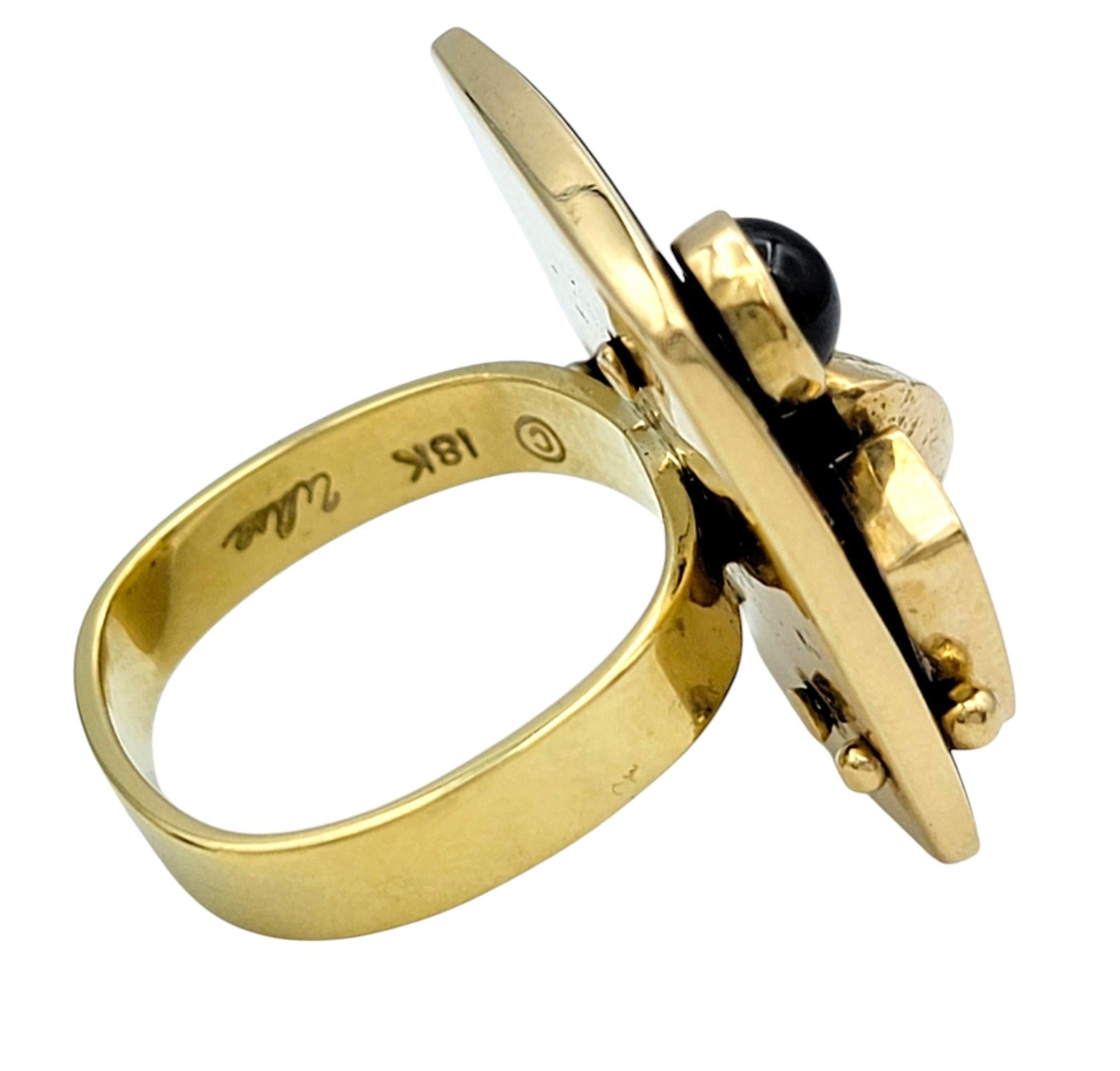 Bague cocktail tablette incrustée de pierres précieuses articulées abstraites en or jaune 18 carats Bon état - En vente à Scottsdale, AZ