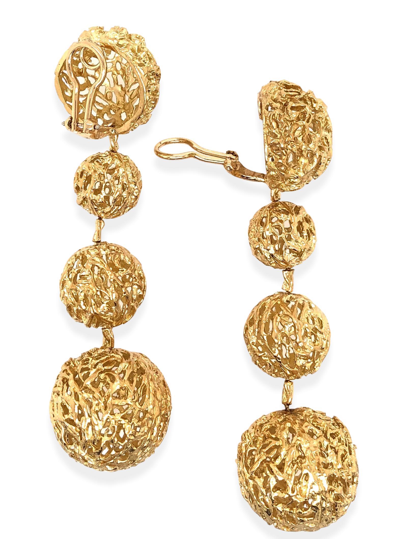 gold dangle ball earrings
