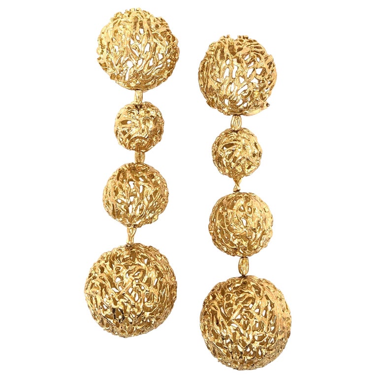 Articulated Gold 1960s Dangle Ball Earrings at 1stDibs