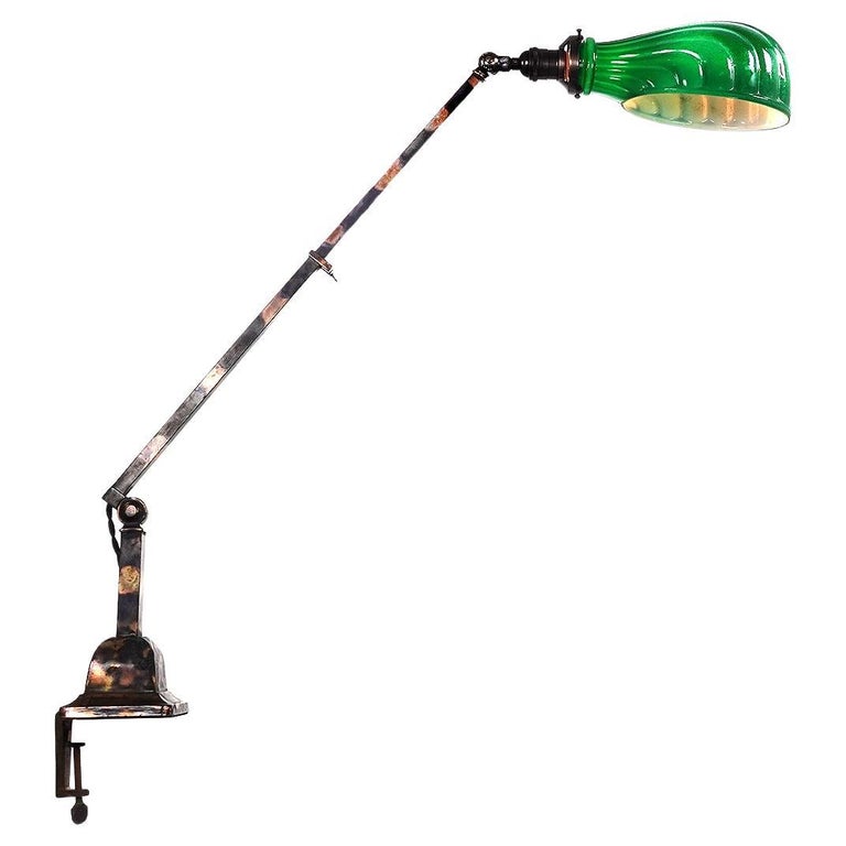 Articulated Green Glass Square Tube Desk Lamp For Sale at 1stDibs