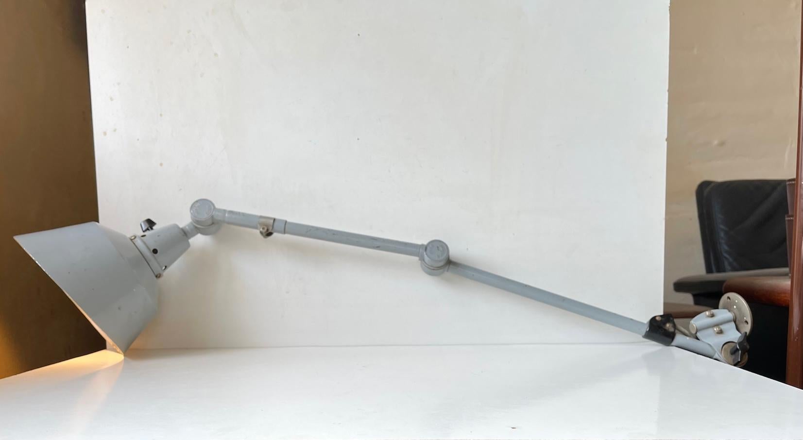 German Articulated Grey Industrial Wall Sconce by Curt Fischer for Midgard, 1930s For Sale