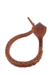 Articulated Hand Carved Solid Walnut Cobra Snake Sculpture
