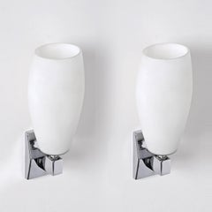 Articulated Italian Appliques Opal Glass and Chromed Metal, Fontana Arte, 1970s