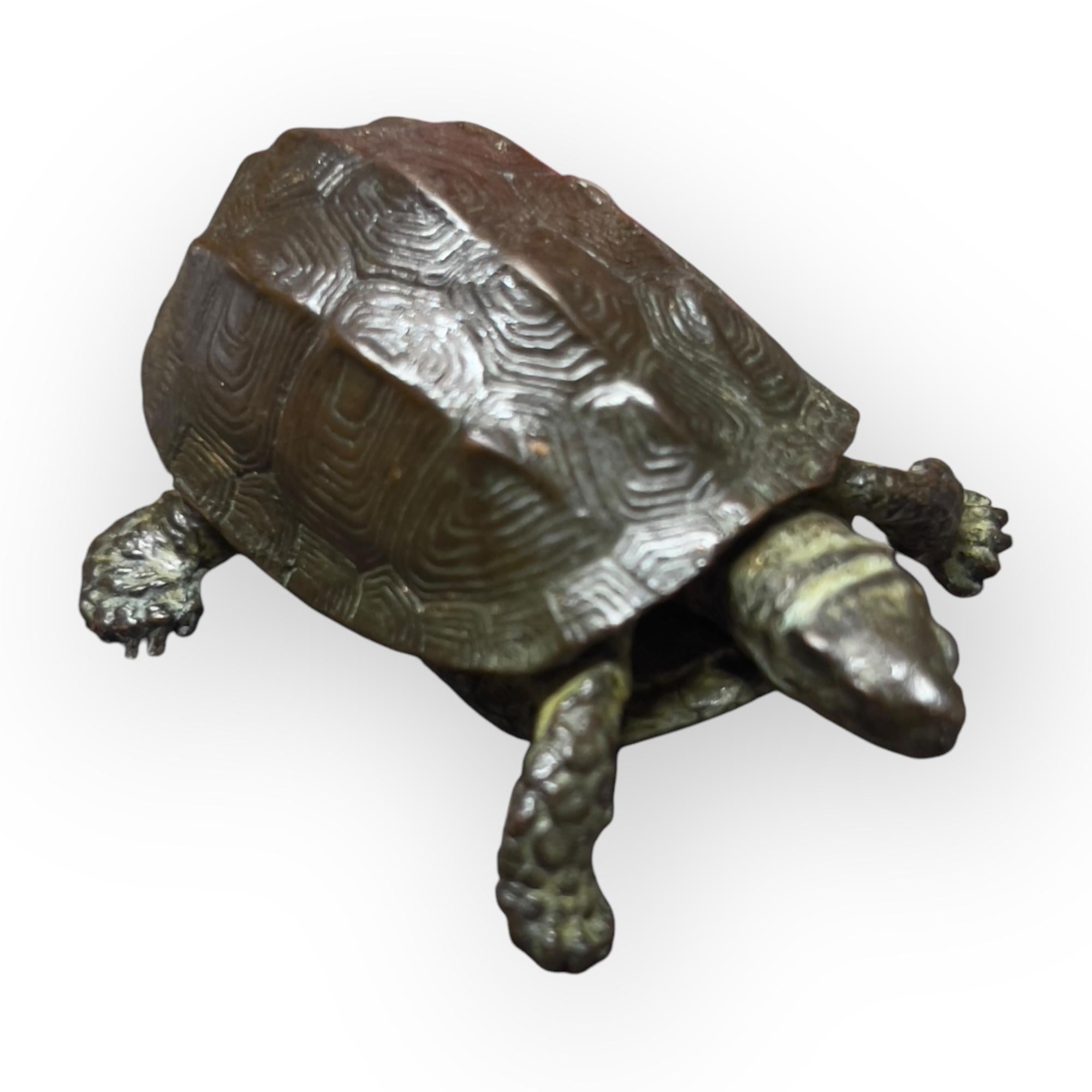 Articulated Japanese Bronze animal, Turtle signed by Hata – Japan, Meiji/Taisho 1
