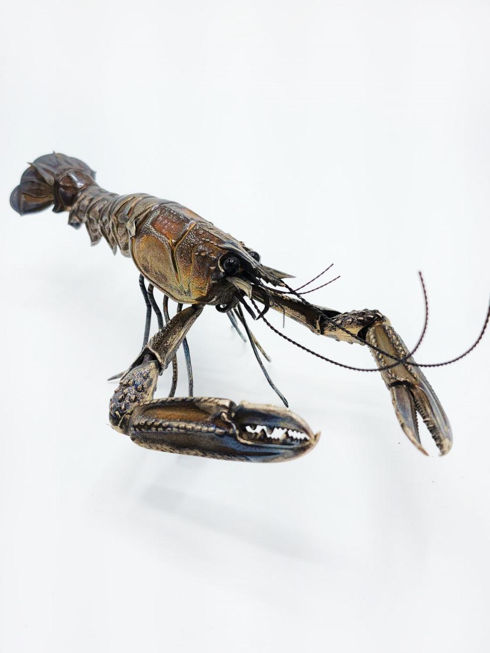 Hand-Crafted Articulated lobster in Spanish silver, 20th century For Sale