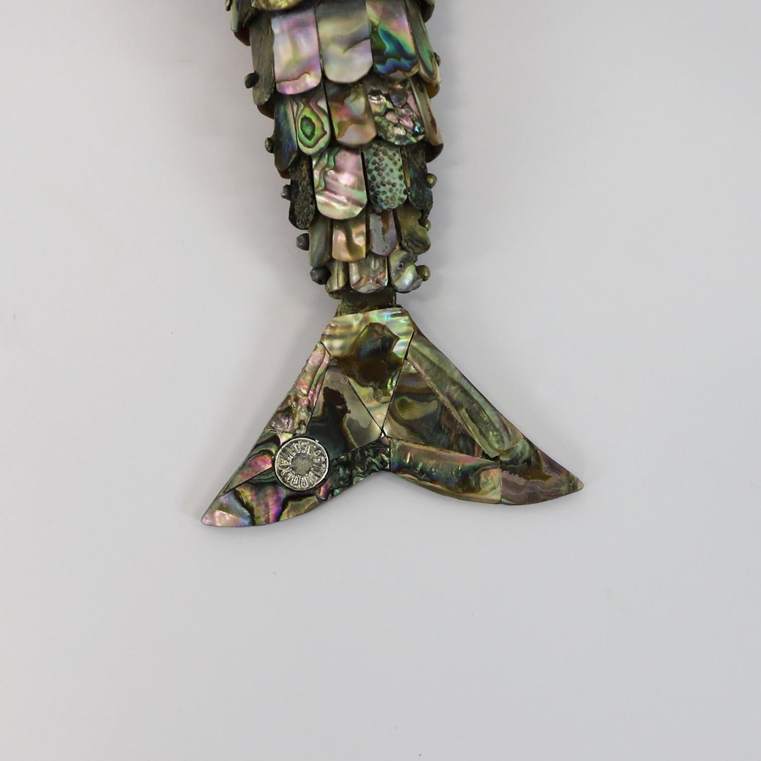 Mid-Century Modern Articulated Mexican Abalone and Brass Bottle Opener by Los Castillo