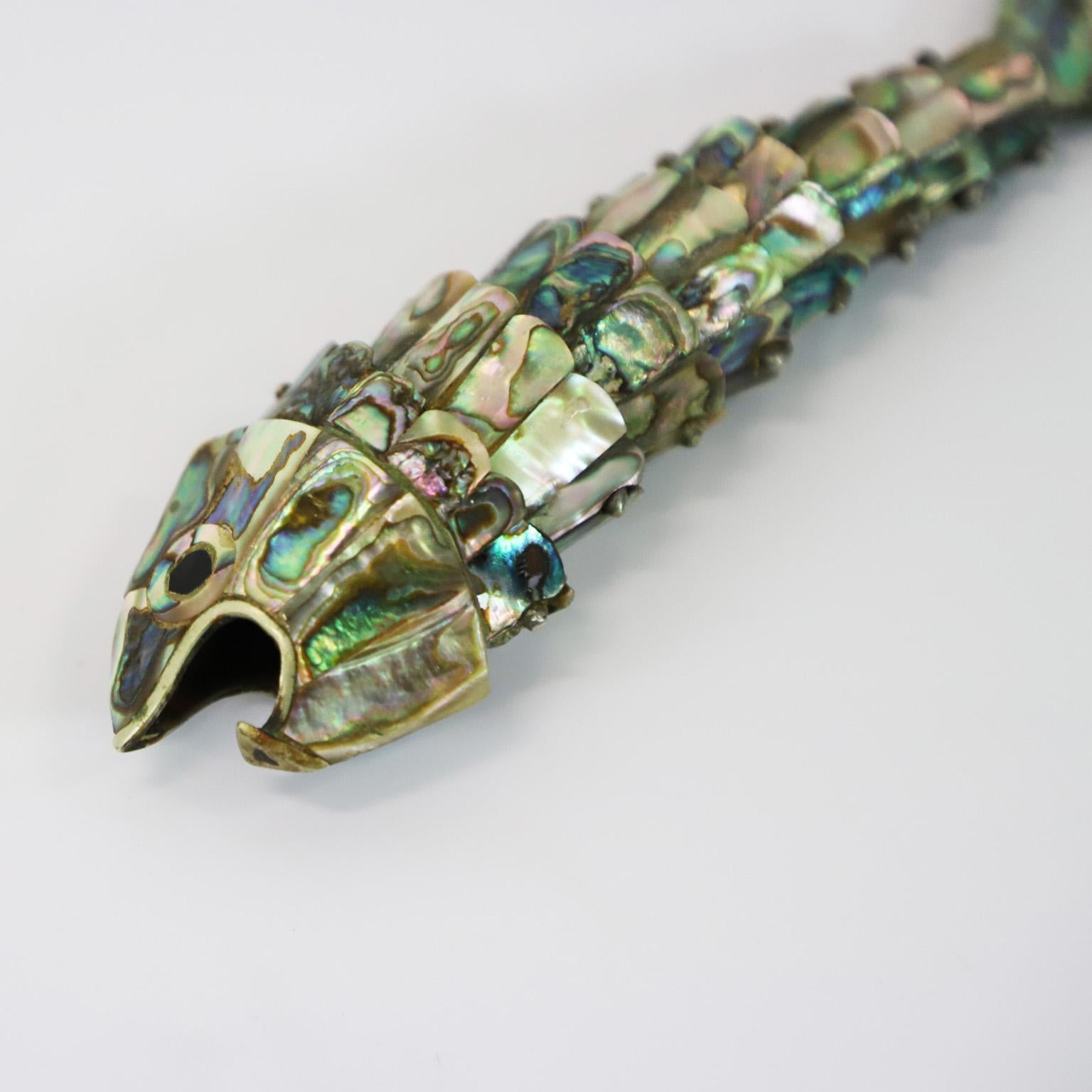 Articulated Mexican Abalone and Brass Bottle Opener by Los Castillo In Good Condition In Mexico City, CDMX