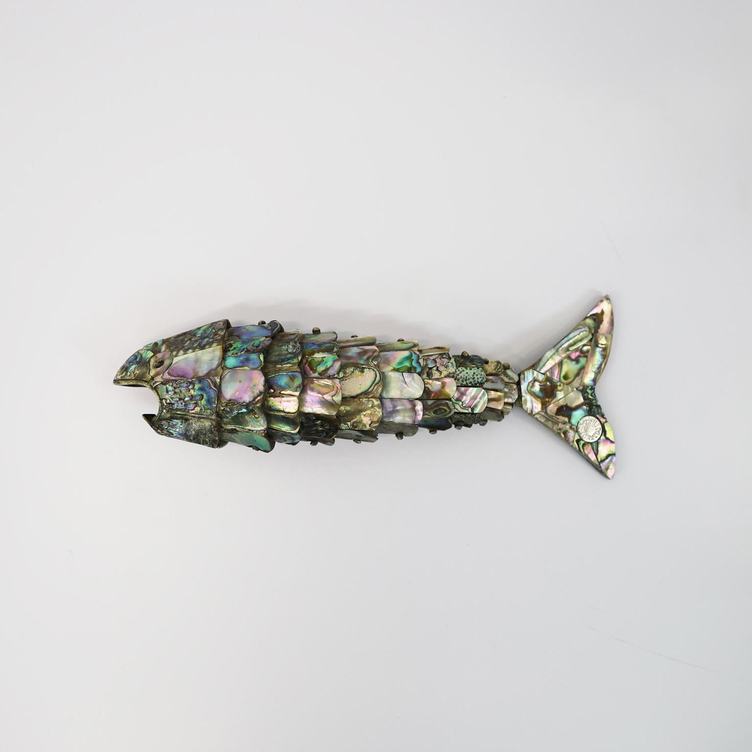Articulated Mexican Abalone and Brass Bottle Opener by Los Castillo In Good Condition In Mexico City, CDMX