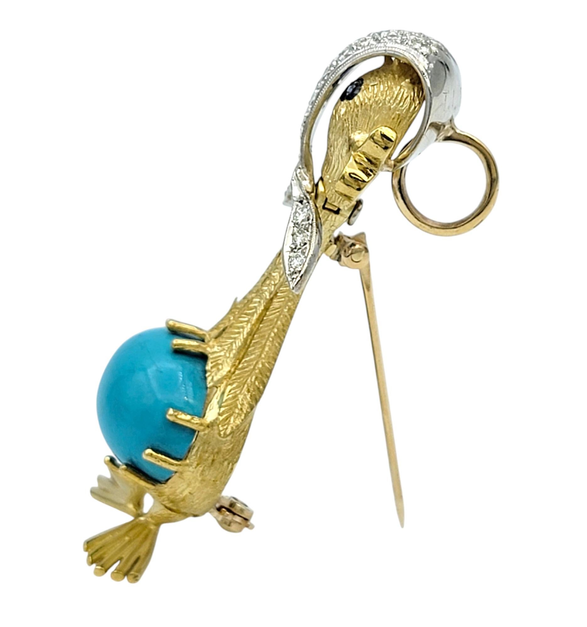 Round Cut Articulated Mother Goose Brooch / Pendant with Diamonds in 18 Karat Yellow Gold For Sale