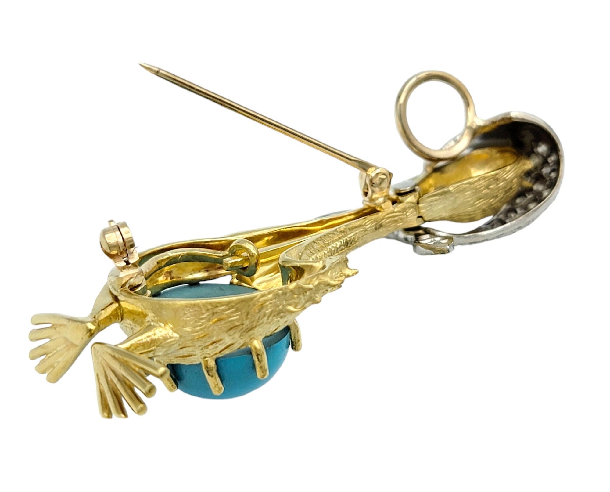 Women's Articulated Mother Goose Brooch / Pendant with Diamonds in 18 Karat Yellow Gold For Sale