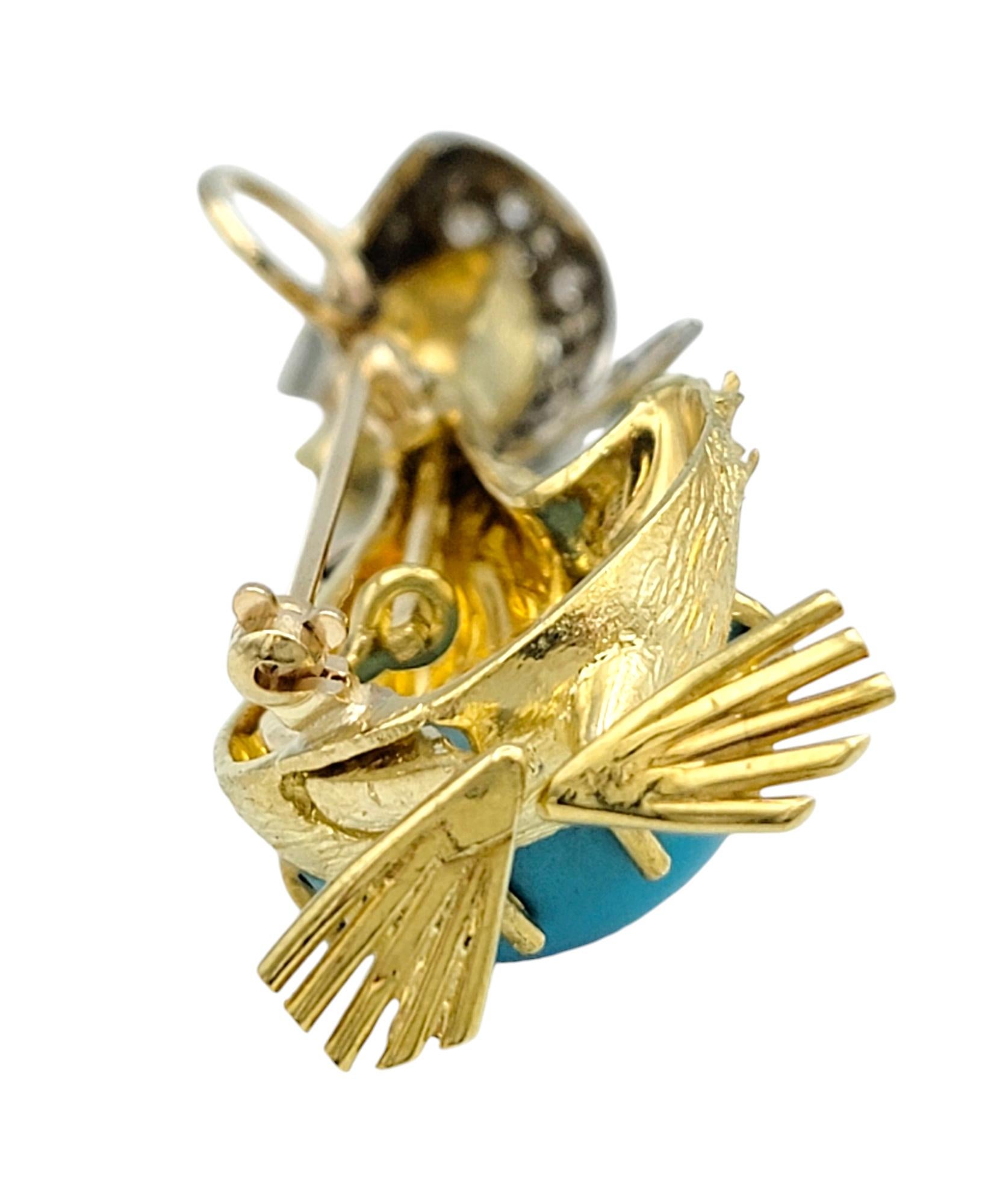 Articulated Mother Goose Brooch / Pendant with Diamonds in 18 Karat Yellow Gold For Sale 1