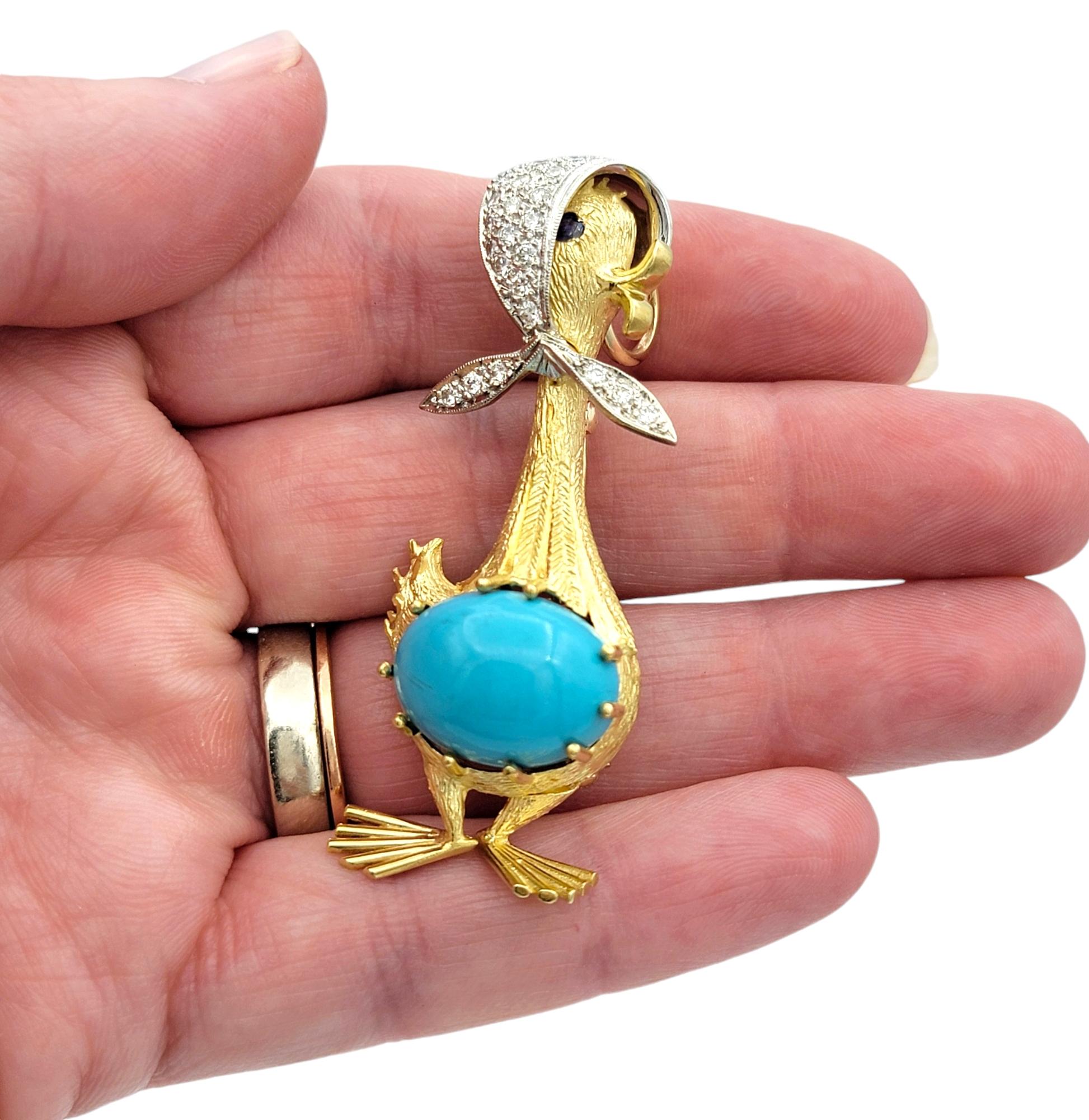 Articulated Mother Goose Brooch / Pendant with Diamonds in 18 Karat Yellow Gold For Sale 3