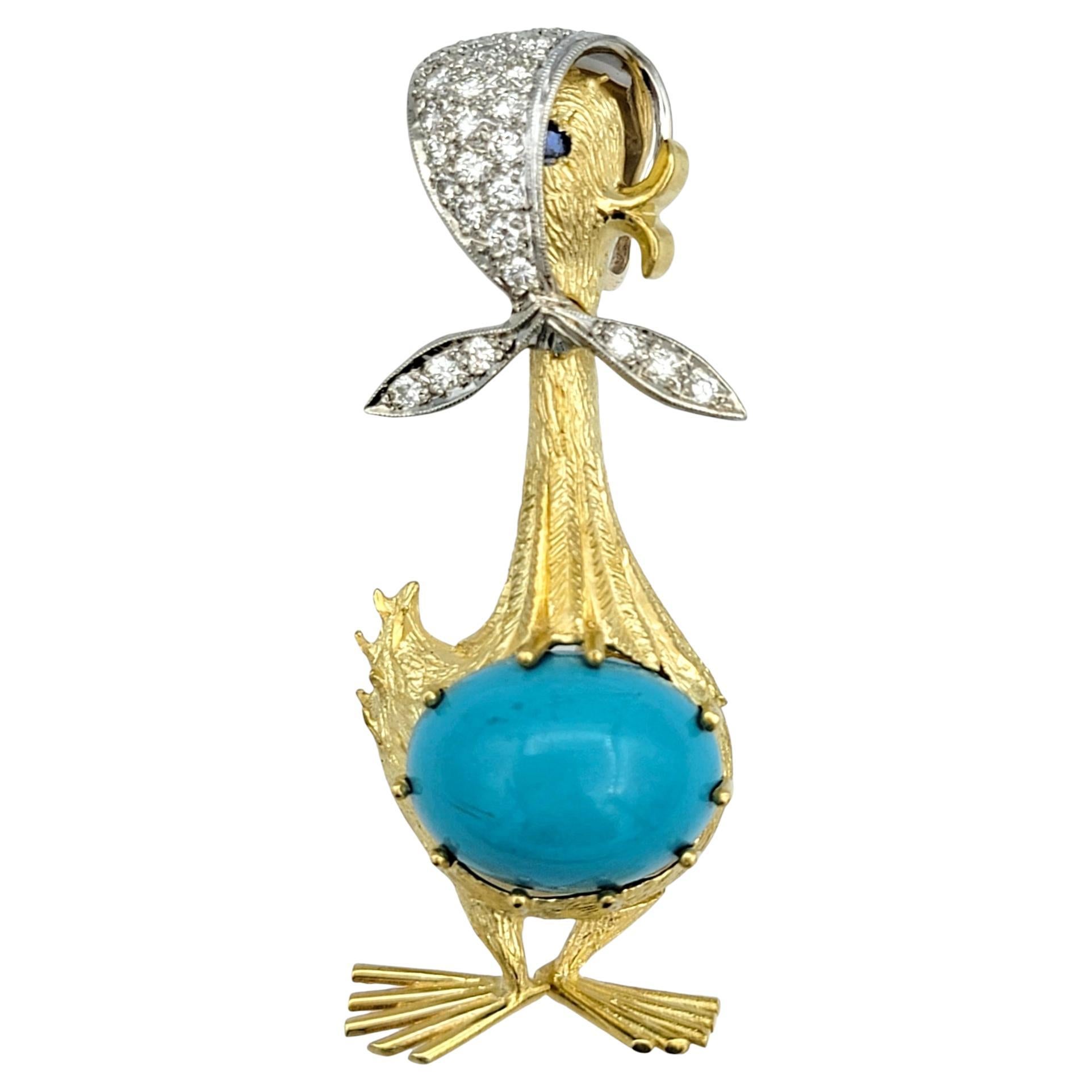 Articulated Mother Goose Brooch / Pendant with Diamonds in 18 Karat Yellow Gold