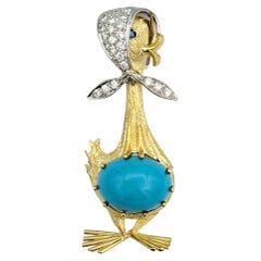 Broche / Colgante Mamá Ganso Articulado con Diamantes en Oro Amarillo de 18 Kilates