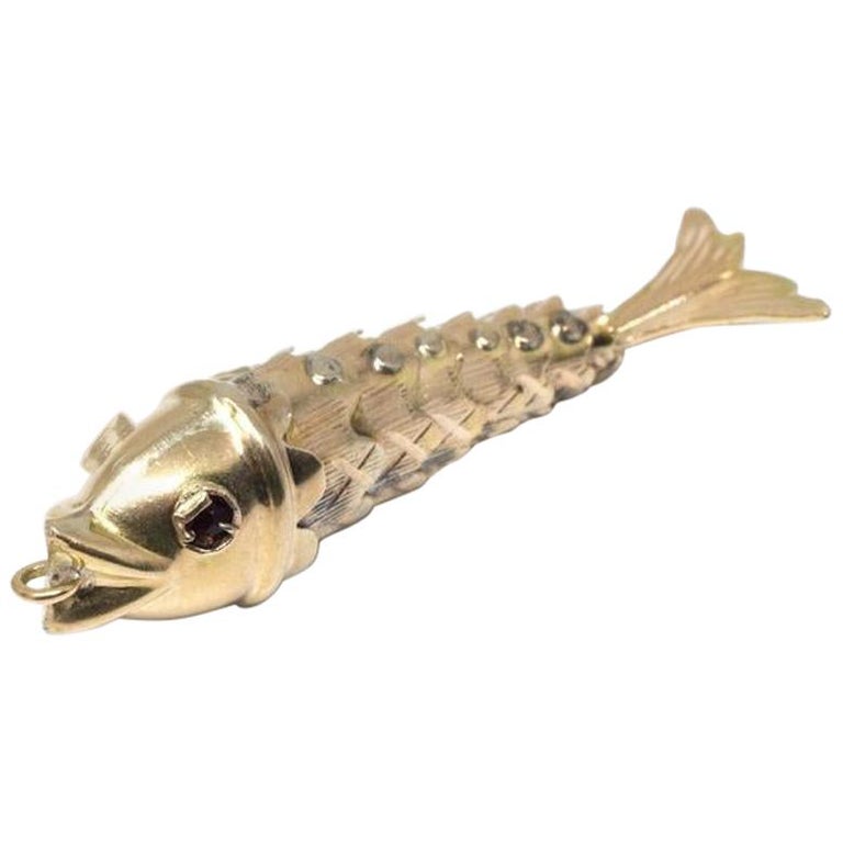 Articulated Moving Jointed Fish 18 Karat Gold Vintage Charm at 1stDibs
