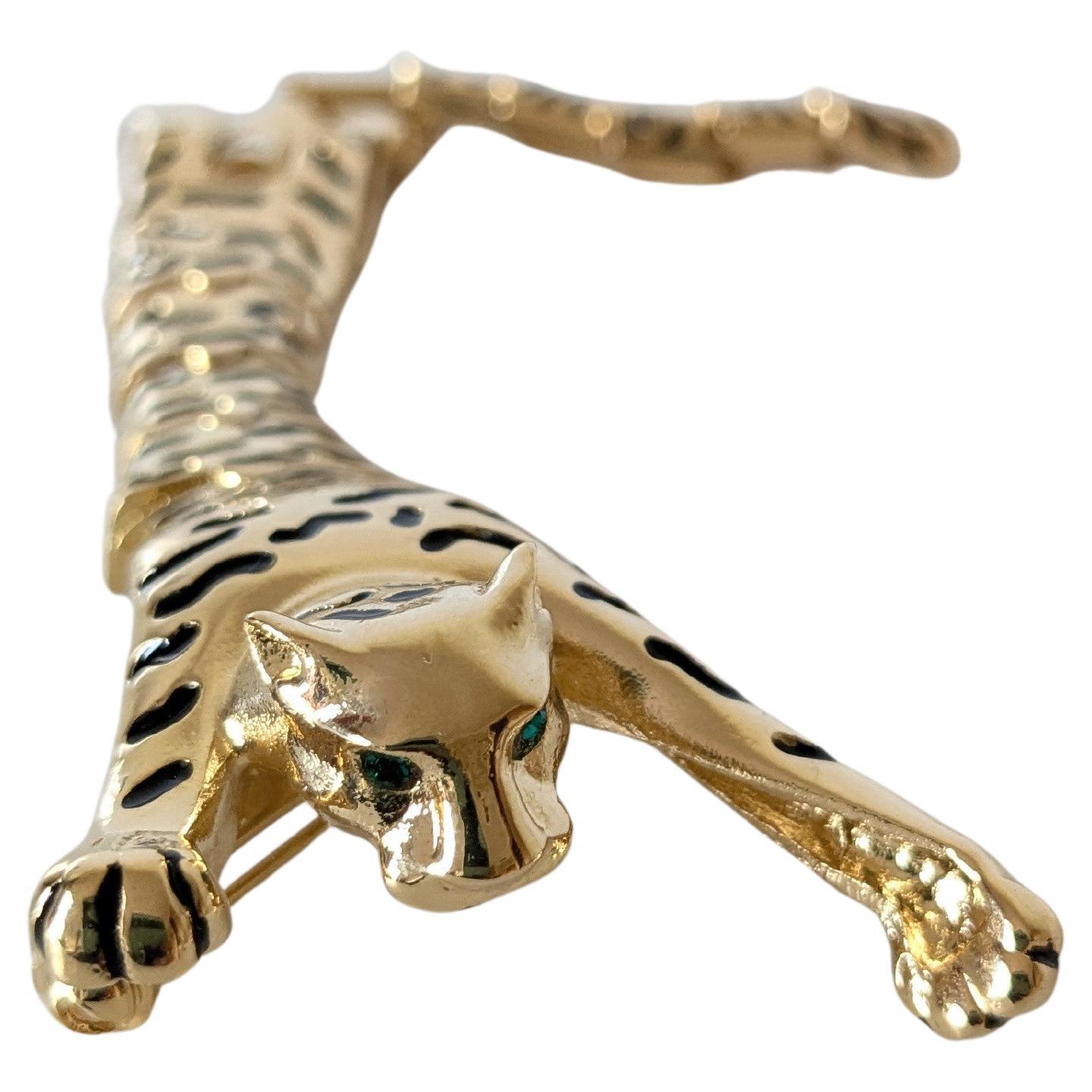 Articulated Panther Brooche with enamel paint and gold plated creation