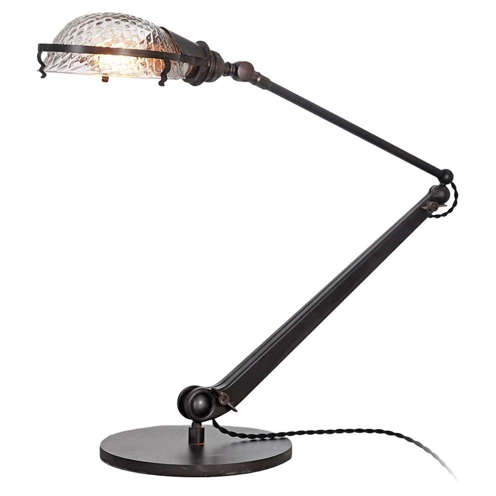 Articulated Quilted Glass Desk Lamp For Sale