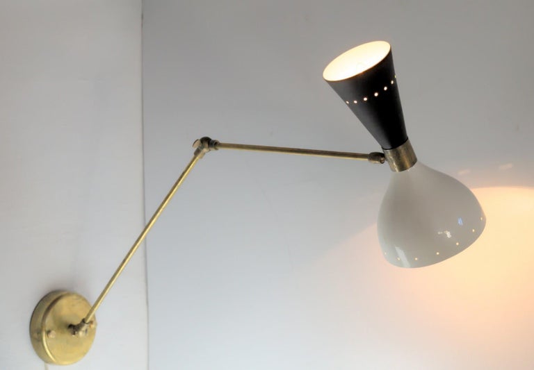 Articulated Sconce Mid-Century Modern Stilnovo Style Solid Brass Black and White For Sale 4
