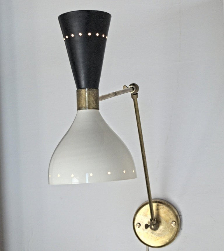 Articulated Sconce Mid-Century Modern Stilnovo Style Solid Brass Black and White For Sale 6