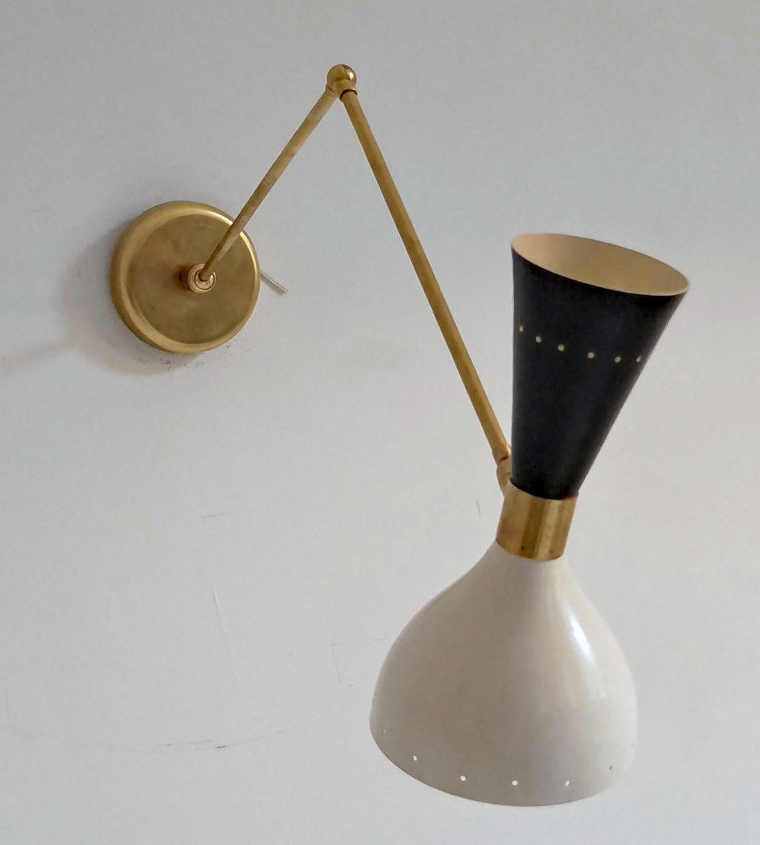 Pair of Articulated Sconce Mid-Century Modern Solid Brass Black and White In New Condition For Sale In Tavarnelle val di Pesa, Florence