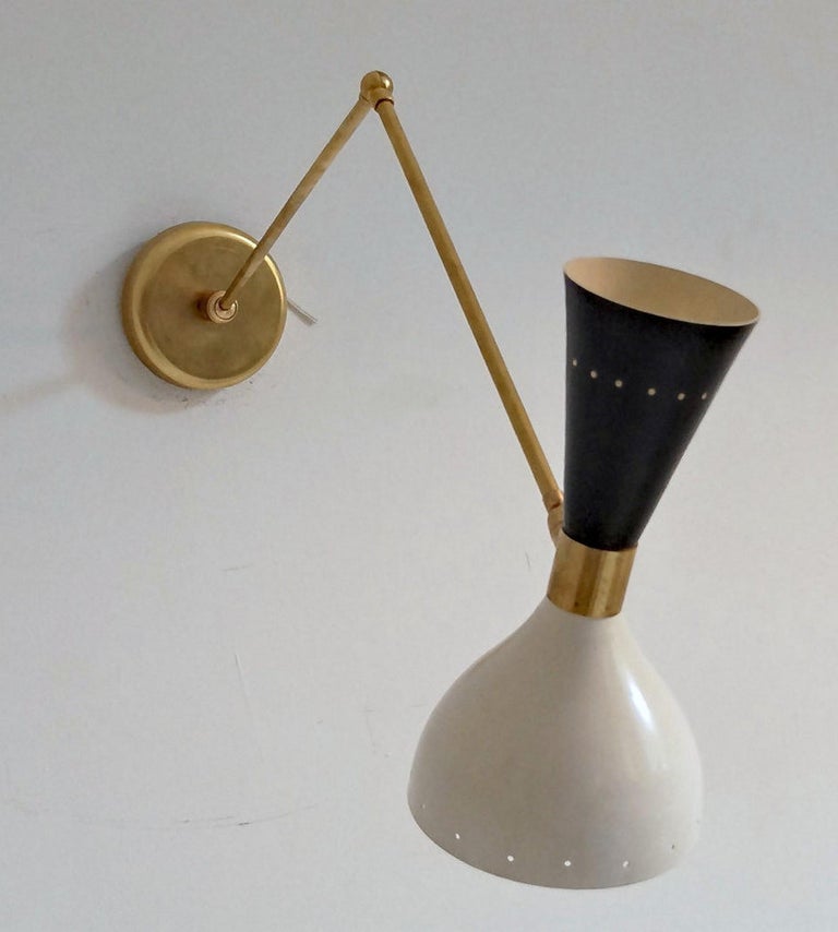 Articulated Sconce Mid-Century Modern Stilnovo Style Solid Brass Black and White For Sale 1