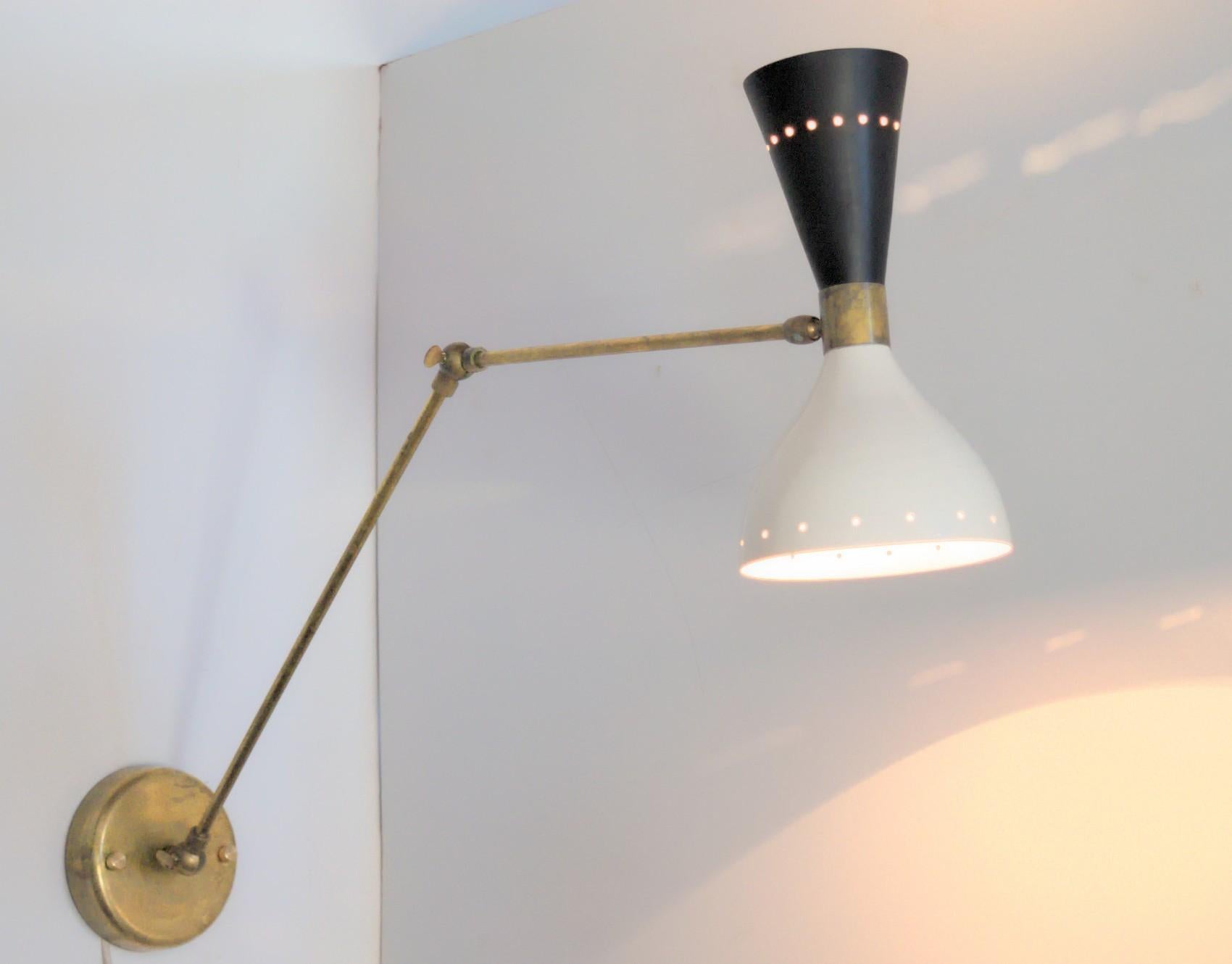 Pair of Articulated Sconce Mid-Century Modern Solid Brass Black and White For Sale 3