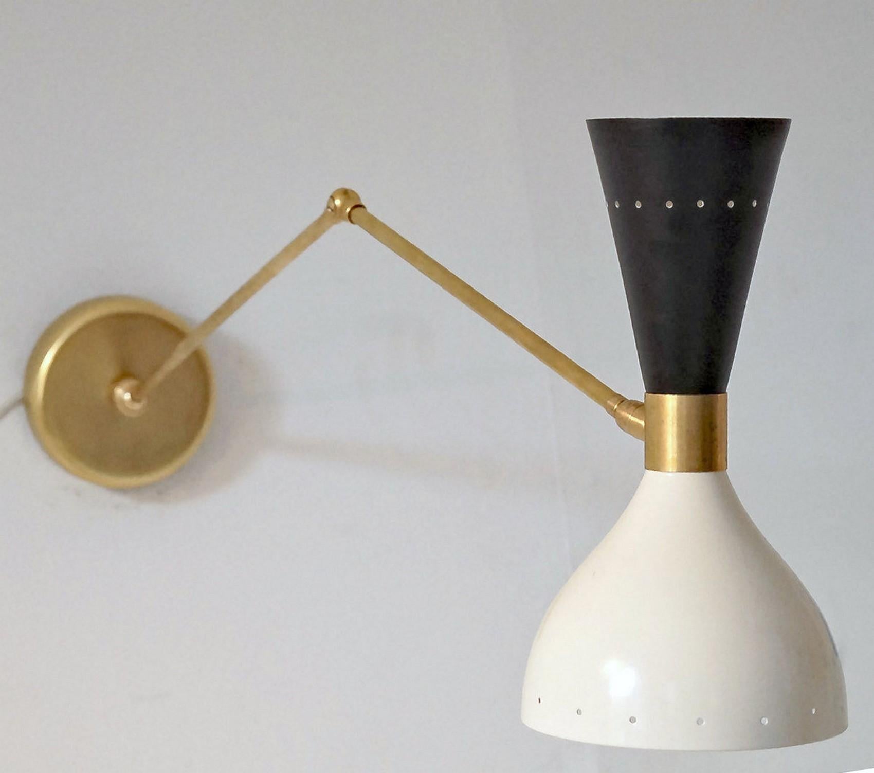 Contemporary Articulated Sconce Mid-Century Modern Stilnovo Style Solid Brass Black and White For Sale