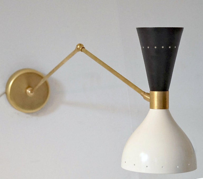 Articulated Sconce Mid-Century Modern Stilnovo Style Solid Brass Black and White For Sale 2