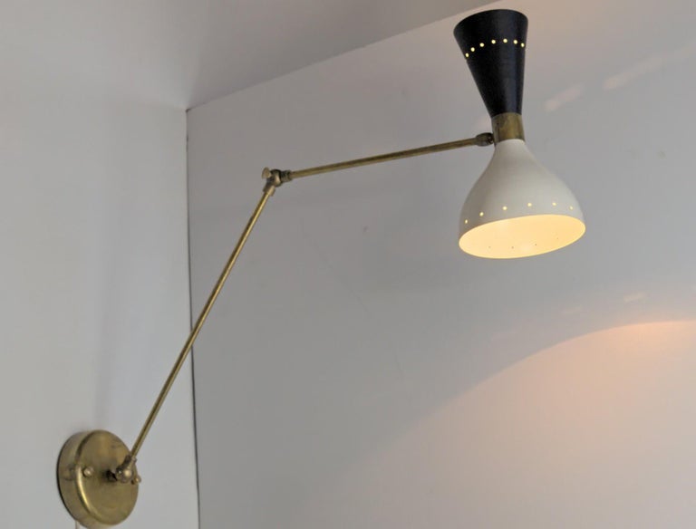Articulated Sconce Mid-Century Modern Stilnovo Style Solid Brass Black and White For Sale 8