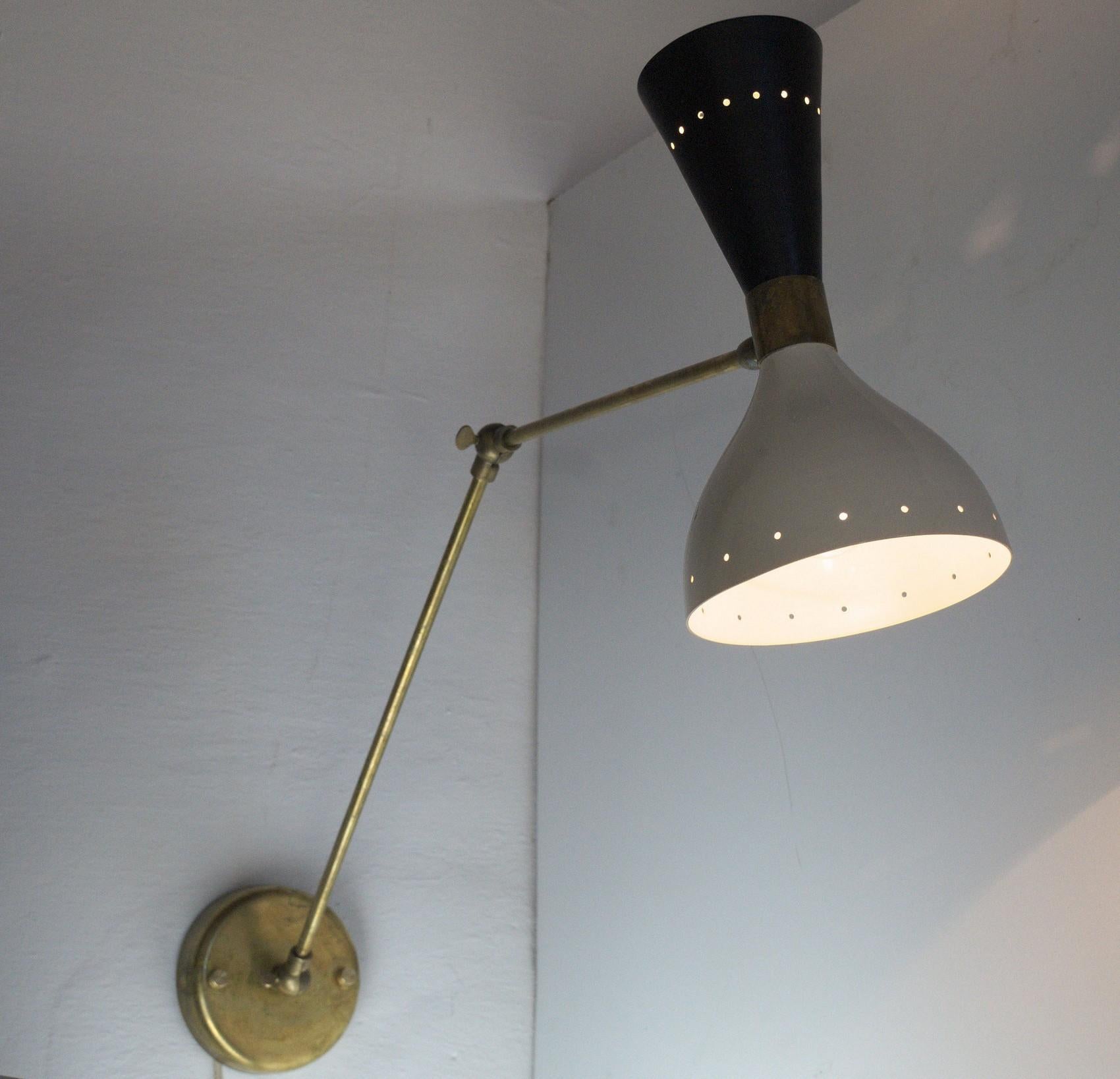 Articulated Sconce Mid-Century Modern Stilnovo Style Solid Brass Black and White For Sale 6