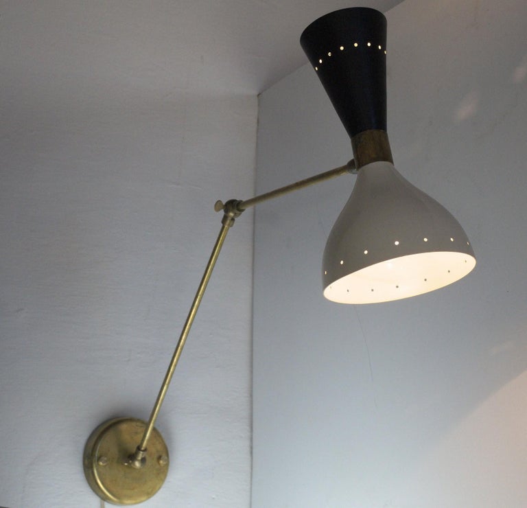 Articulated Sconce Mid-Century Modern Stilnovo Style Solid Brass Black and White For Sale 8