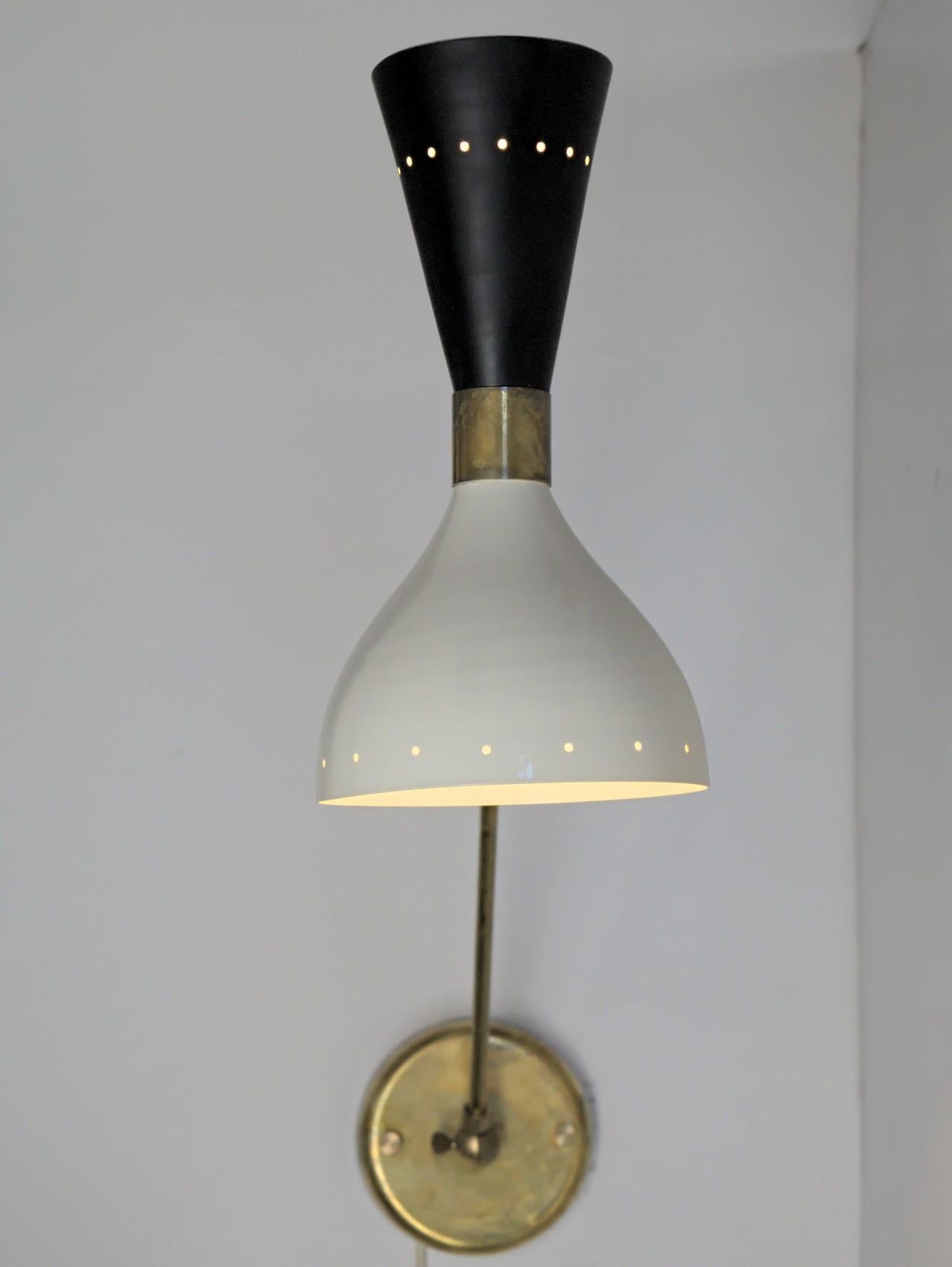 Articulated Sconce Mid-Century Modern Stilnovo Style Solid Brass Black and White For Sale 7